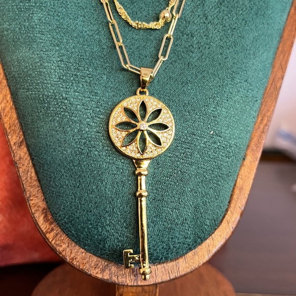 Gold Key Necklace and a Beaded Layering Necklace 18” and 20” - Picture 3 of 5